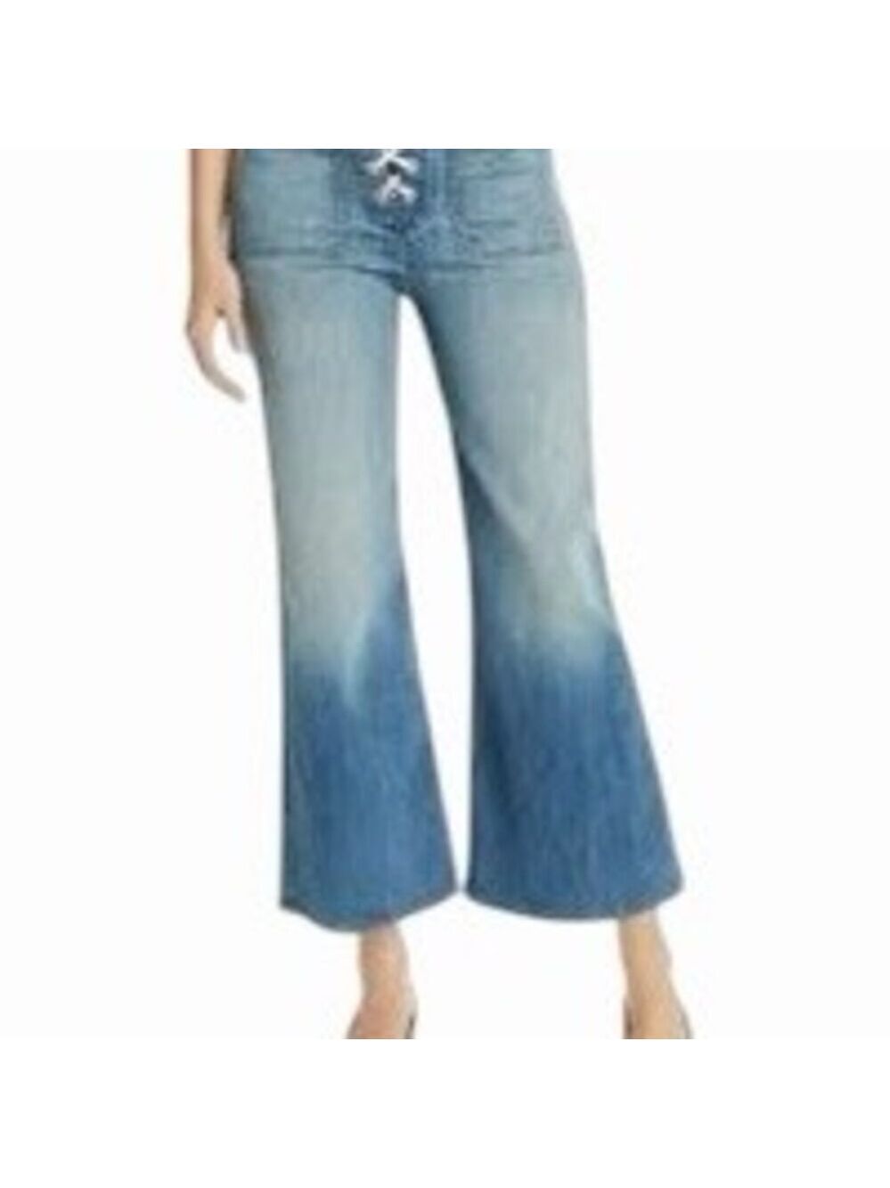 MOTHER Lace Up Roller Cropped Jeans Size 26 Blue Light Wash Wide-Leg High Rise